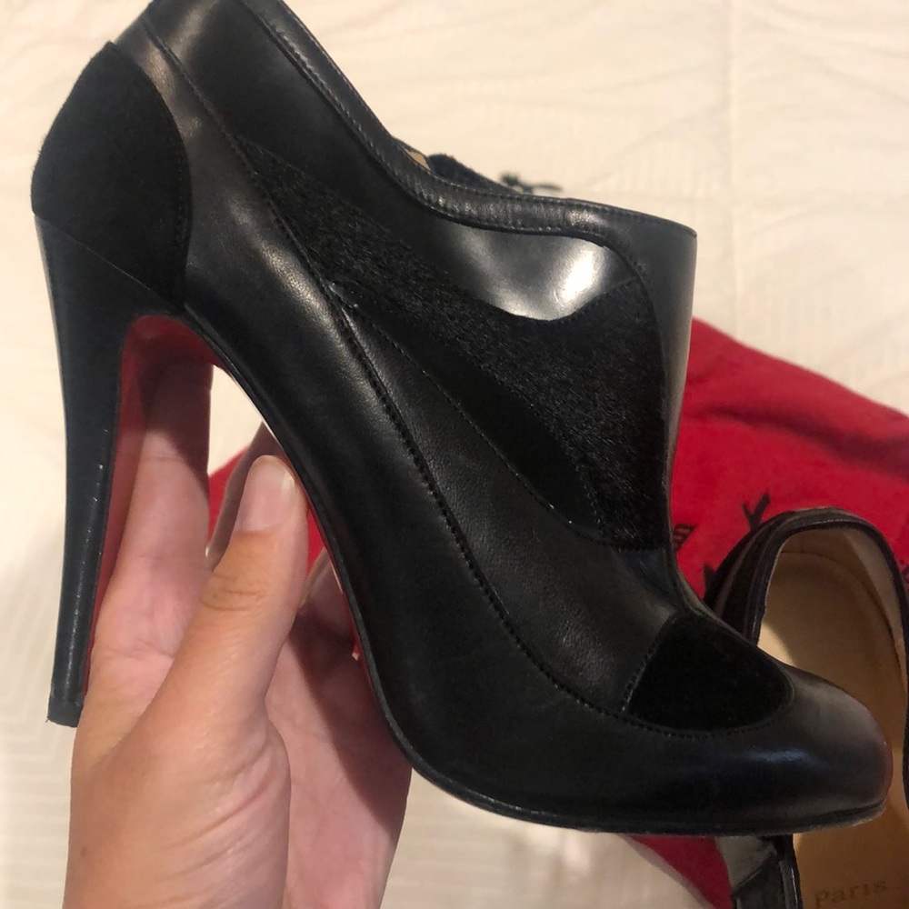 Christian Louboutin black mixed material booties